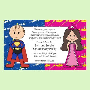 birthday party invitations for girls
 on Adorable Superhero - Princess Twin Invite from Practically Darling ...