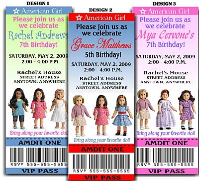 american girl doll ticket style invitation In addition to the Invitations 