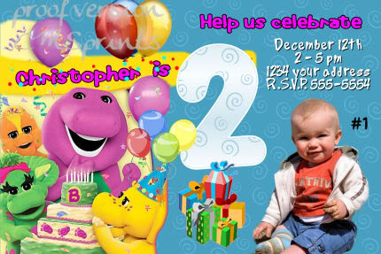 Custom Party Invitations on Personalized Barney Birthday Party Invitation