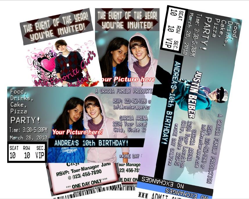 Justin Bieber Never Say Never Movie VIP Party Invitations.