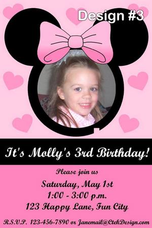 Girl Birthday Cake on Minnie Mouse Birthday Party Invitations Using Your Child S Photo
